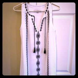 Loft White Sleevess dress  with black embroidery